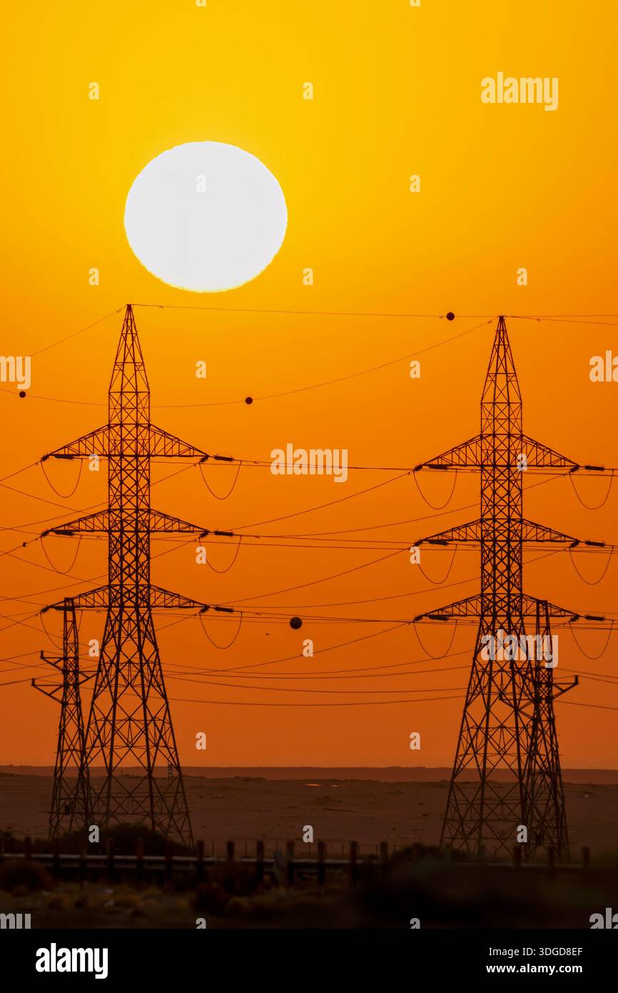 Overhead line pylons, high voltage pylons. Power transmission towers ...