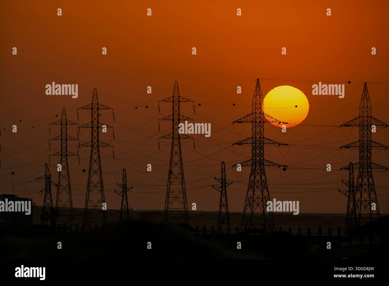 Overhead line pylons, high voltage pylons. Power transmission towers ...