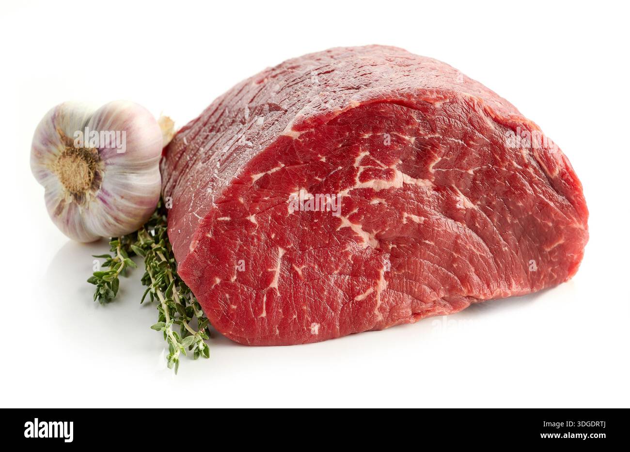 fresh raw beef meat with thyme isolated on white background Stock Photo