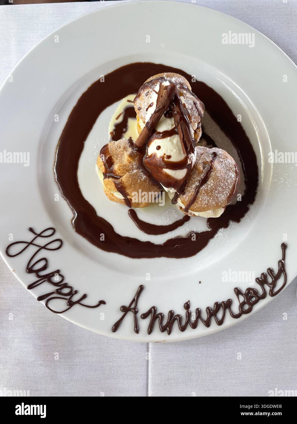 chocolate and ice cream dessert to celebrate an anniversary Stock Photo