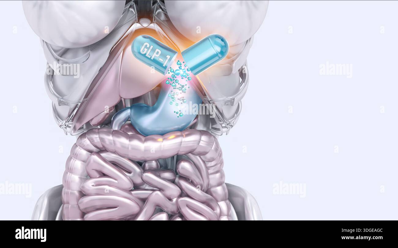Conceptual illustration of a glucagon-like peptide-1 (GLP-1) analogue pill used for diabetes management and weight loss Stock Photo - Alamy Conceptual illustration of a glucagon-like peptide-1 (GLP-1) analogue pill used for diabetes management and weight loss Stock Photo - Alamy