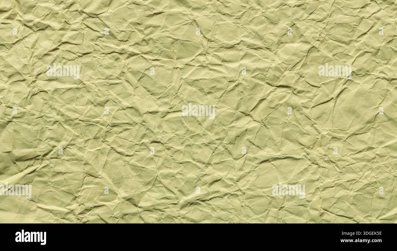 Crumpled Yellow Paper Texture with Wrinkles and Creases Abstract Background Stock Photo