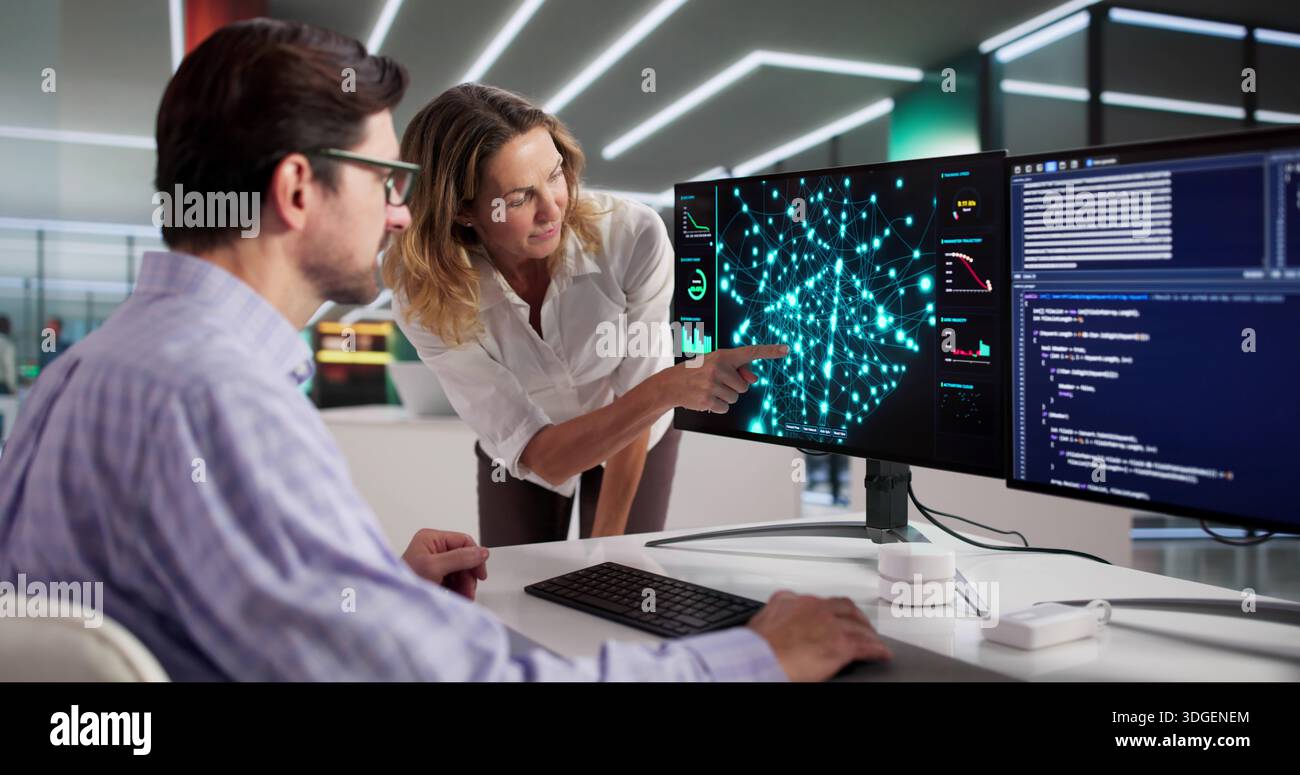 Meeting With Machine Learning Engineers At Data Security Training Center. Stock Photo