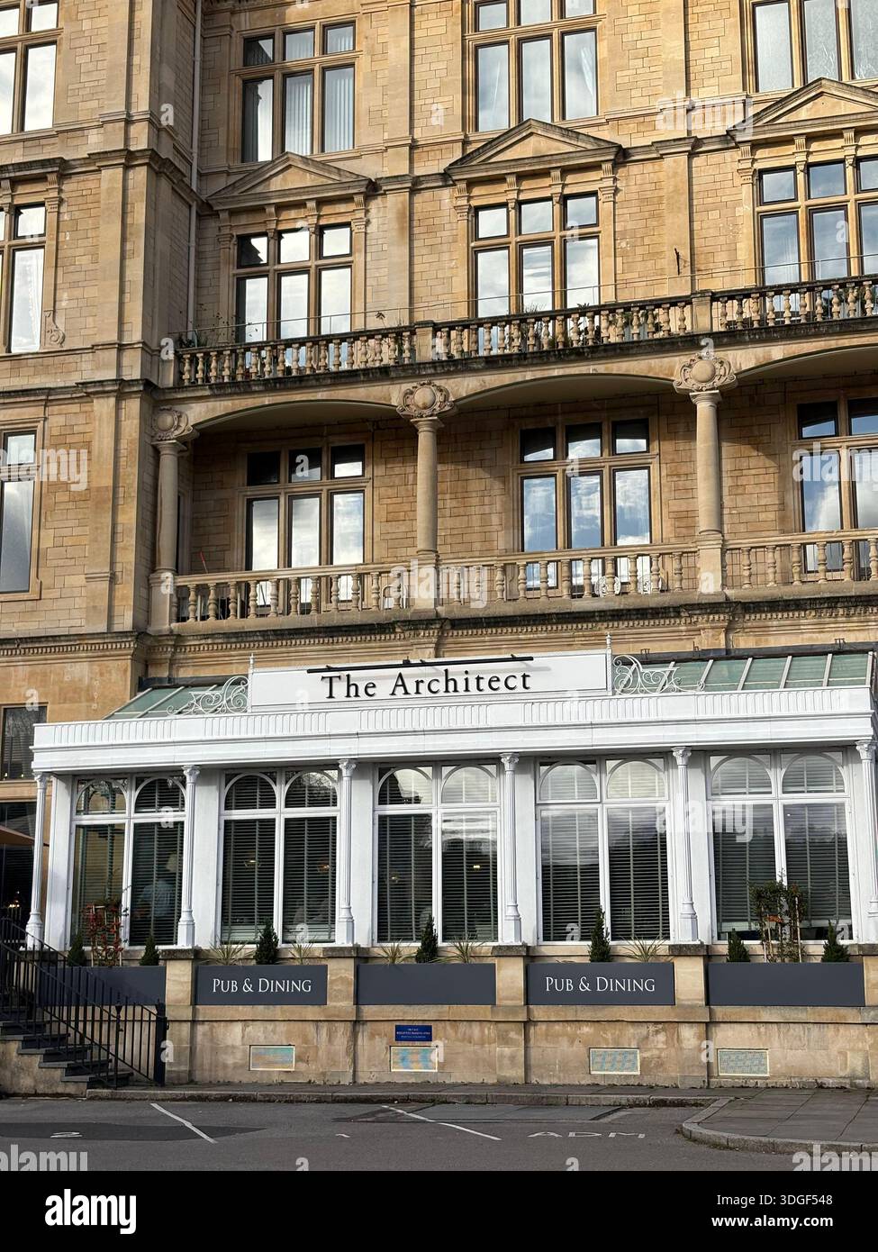 The Architect pub and dining venue housed in a historic stone building in Bath, England, featuring classic British architecture. - Smartphone Captured Stock Image