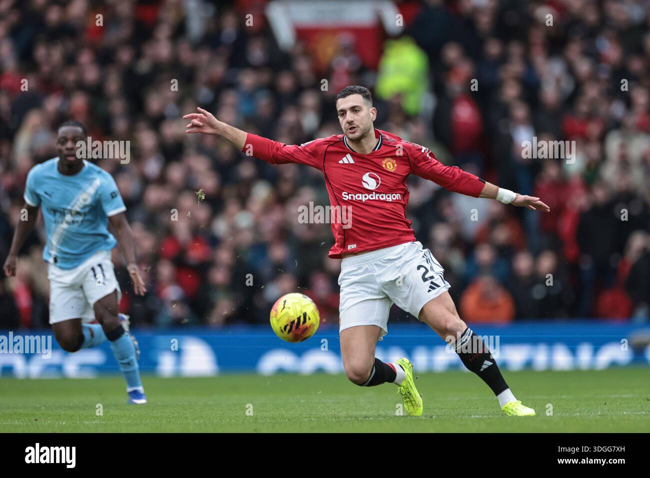 Diogo Dalot of Manchester United with the ball during the Premier ...