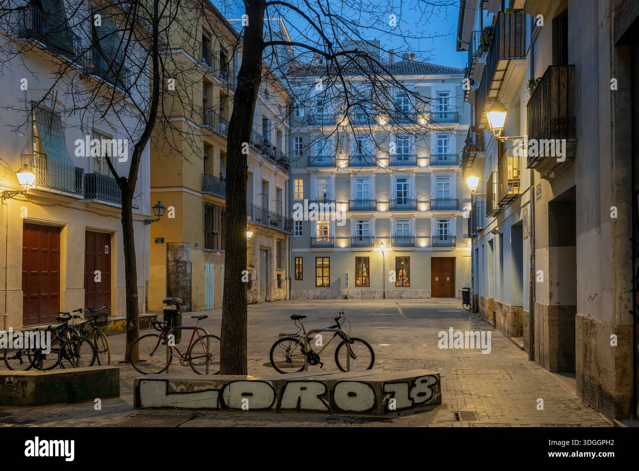 Small square in the old town, Valencia, Valencian Community, Spain Stock Photo