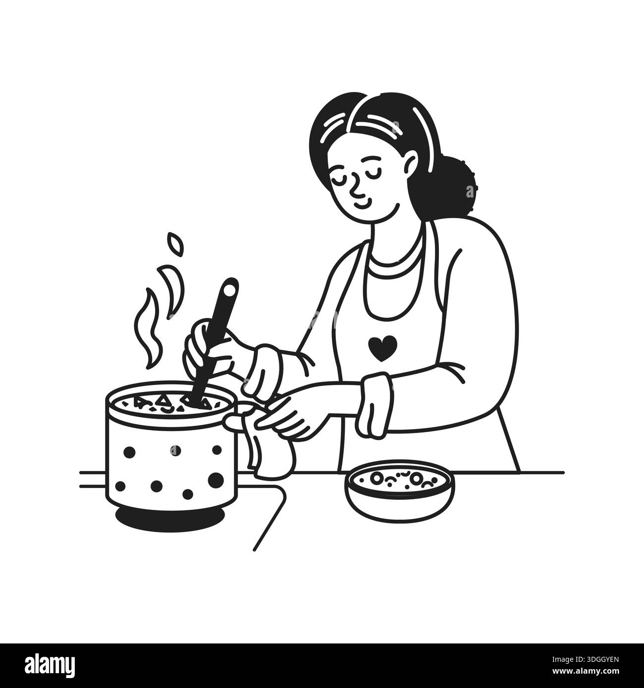 cooking c lip art Food Clipart-woman in a green apron is a meal in a skillet clip Illustration of a happy woman