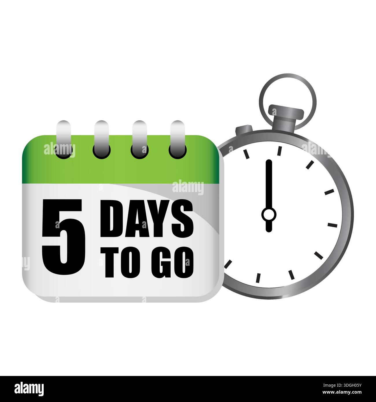 Countdown stopwatch calendar. Five 5 days. Time management vector. White background Stock Vector