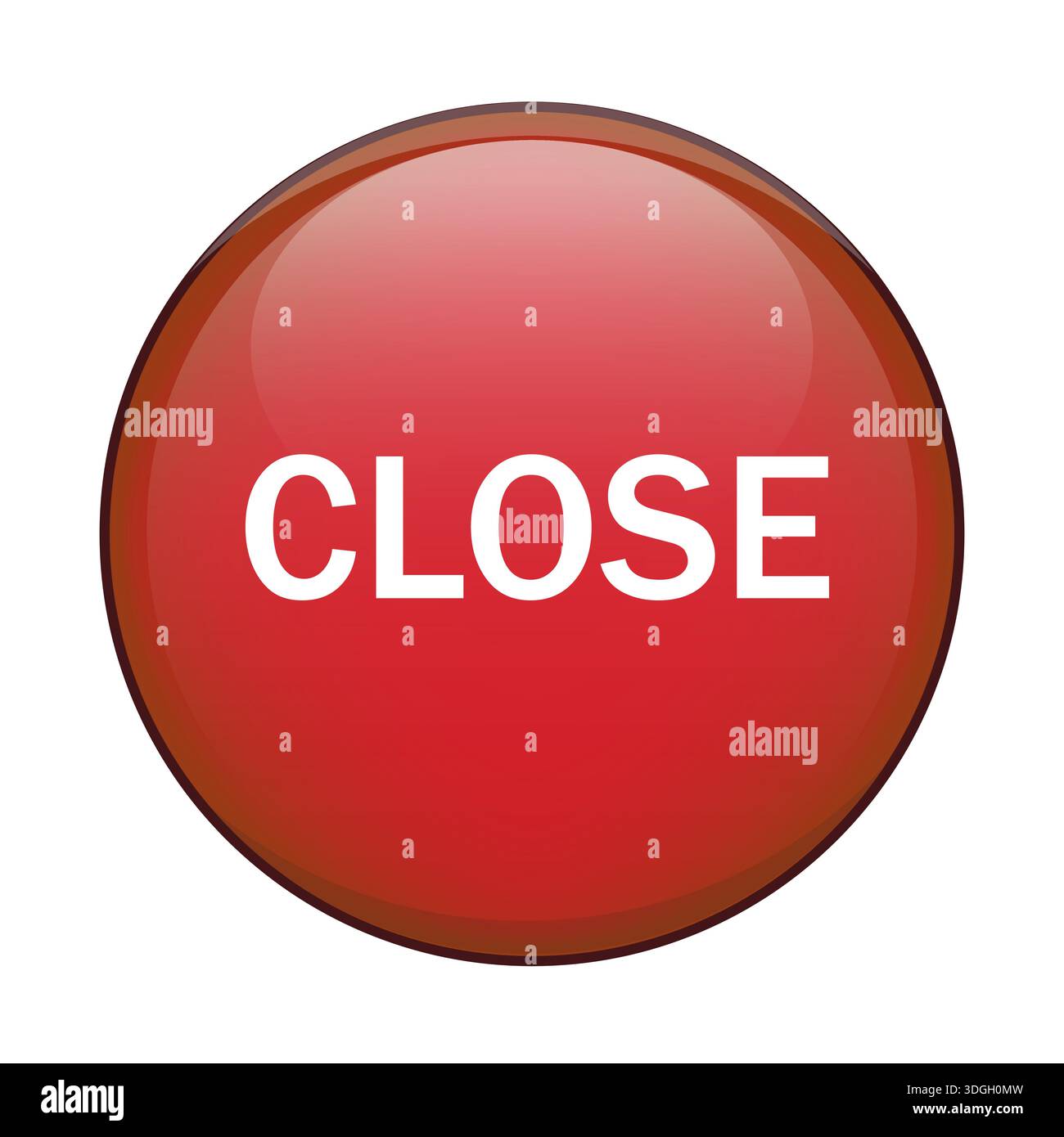 Red glossy CLOSE button. Interface command Vector symbol. Dark shadow circular shape. Website action graphic element. Stock Vector