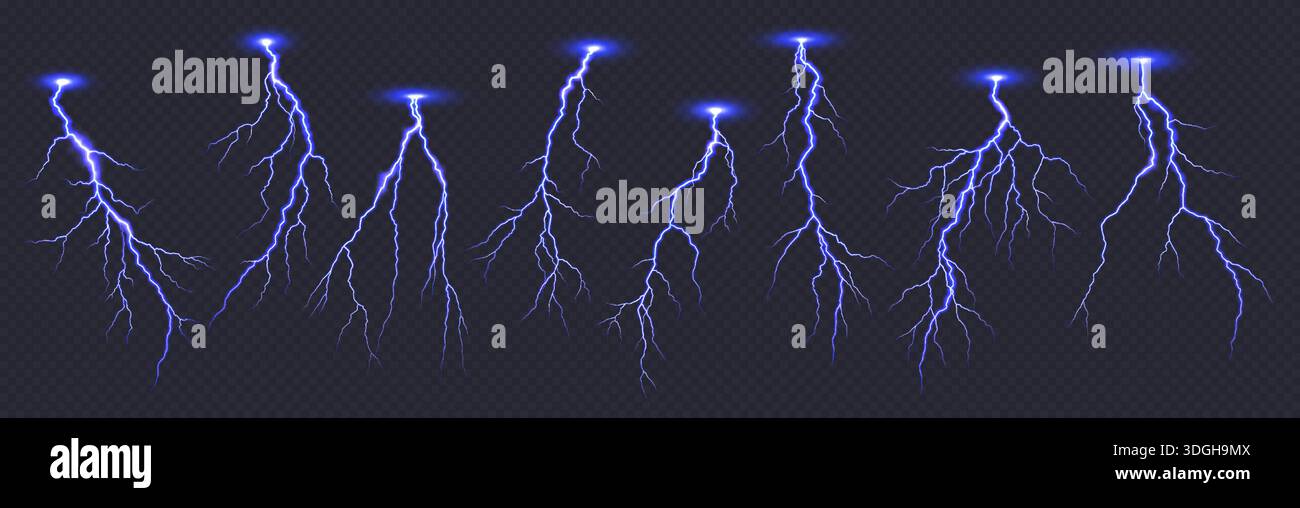 Electric blue lightning bolts in a digital illustration on a ...