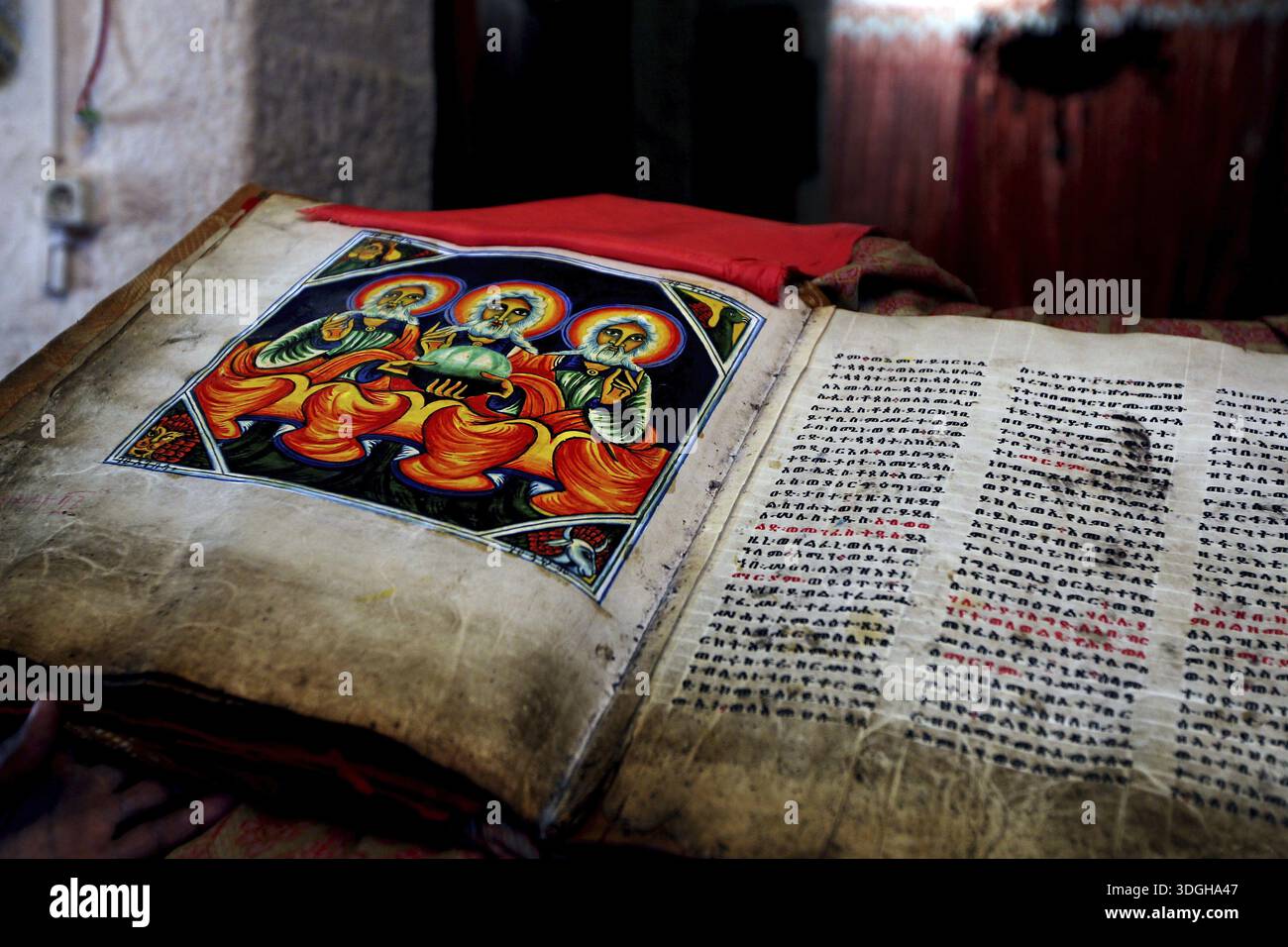 Axumite Script Interior view of the Axumite St. Mary's Cathedral with illustrated ...