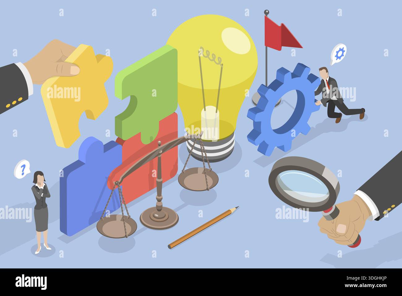 3D Isometric Flat Vector Illustration of Problem Solving Approach ...