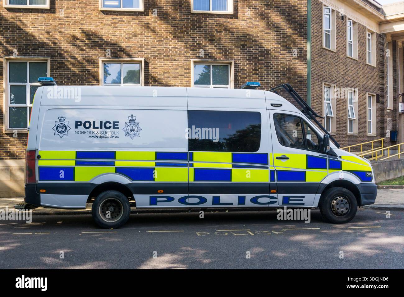 A Norfolk & Suffolk police van parked outside King's Lynn police station. Stock Photo