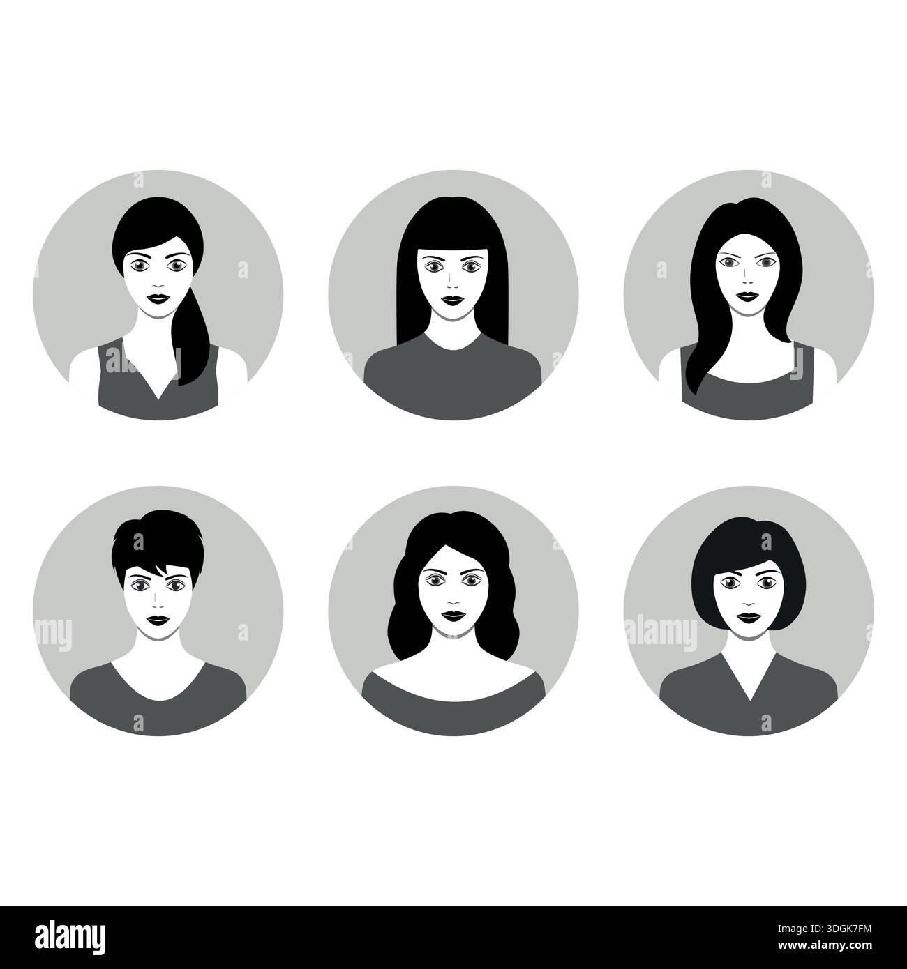 Set of diverse round avatars women isolated on white background ...