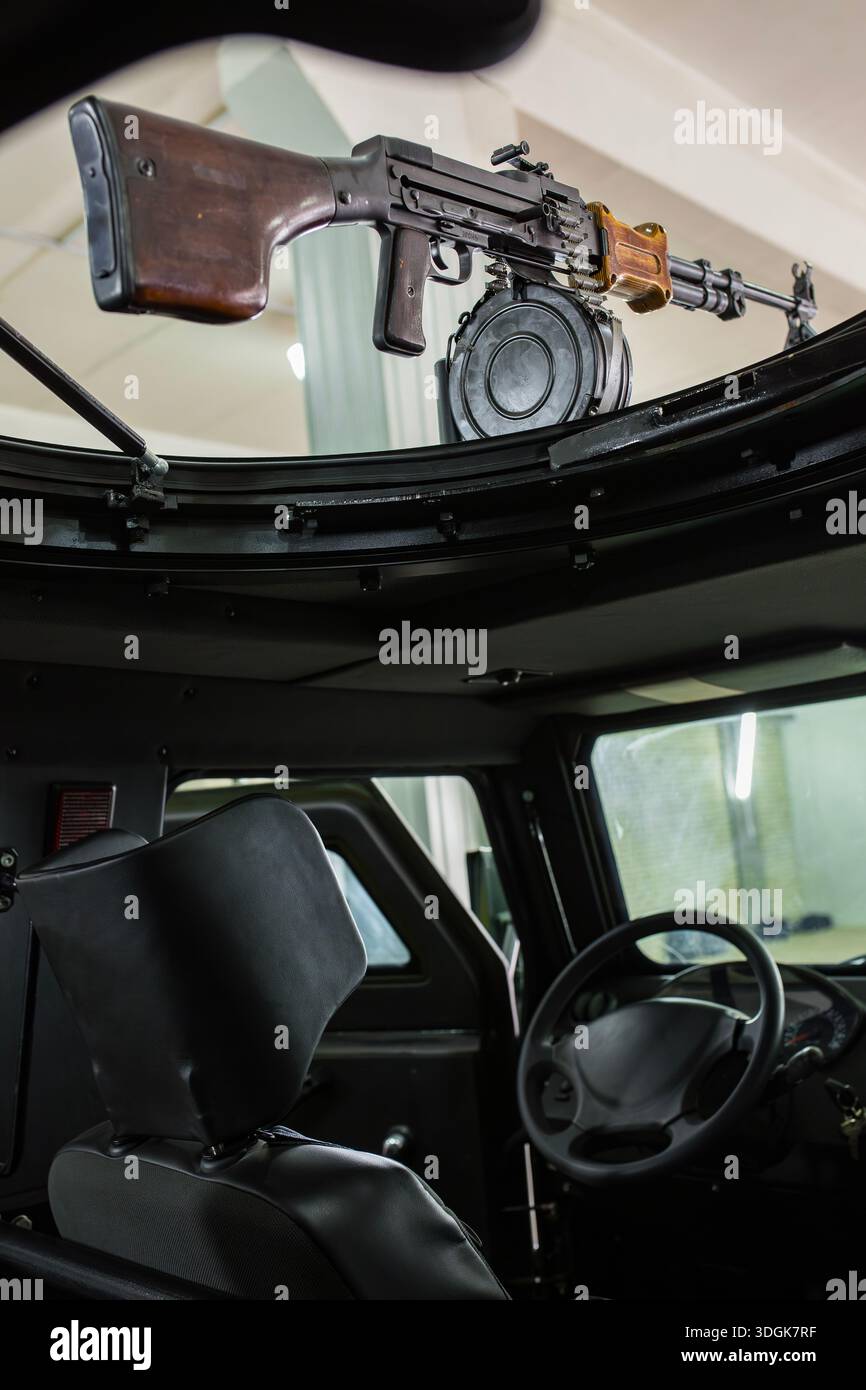 Soviet Rpd Strap Interior view from a military armored vehicle cabin looking up at a ...