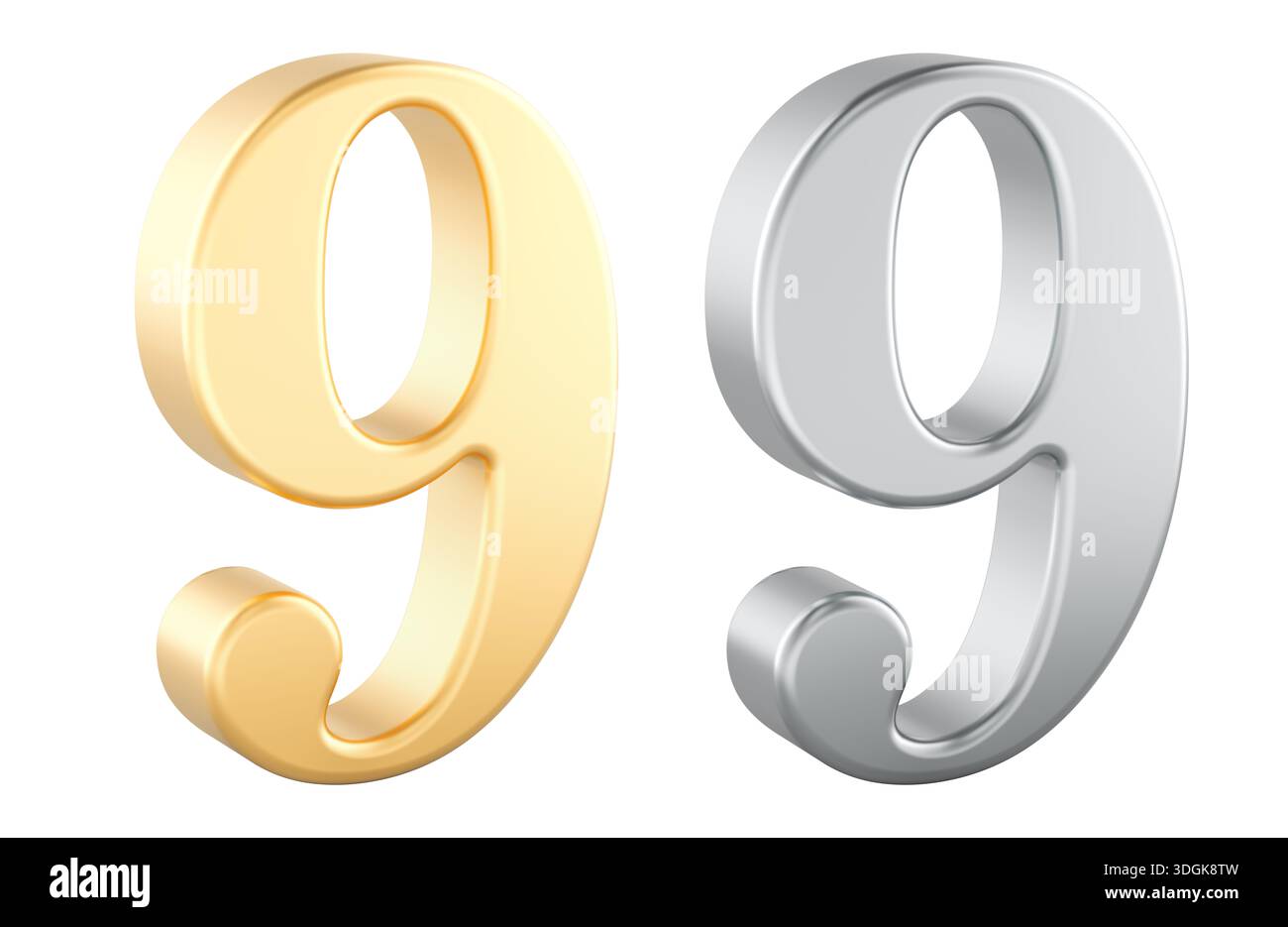 3d white isolated number nine hi-res stock photography and images - Alamy