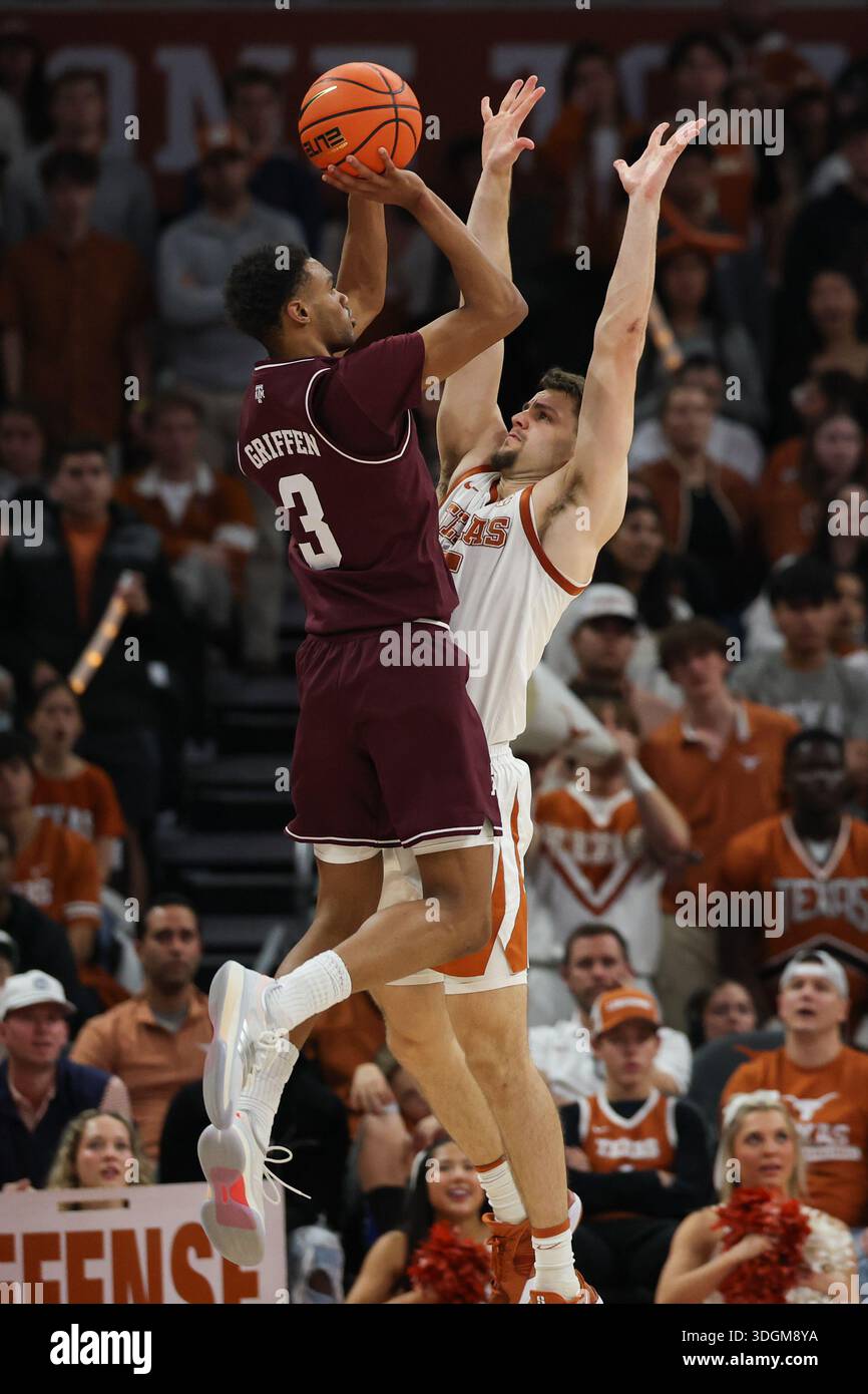 AUSTIN, TX - JANUARY 17: Guard Rylan Griffen #3 of the Texas A&M Aggies ...