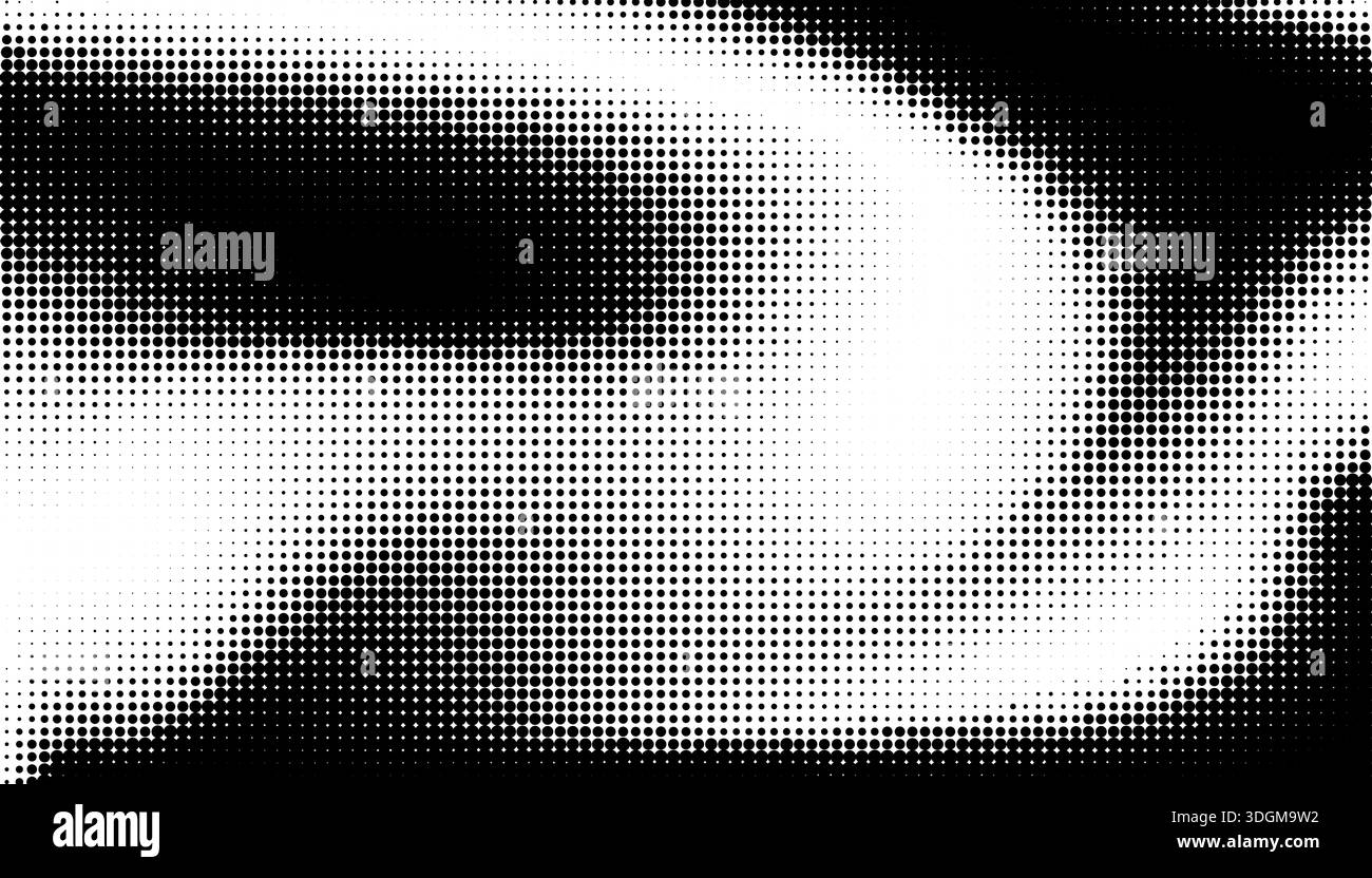 High contrast monochrome halftone dot gradient with a fluid wavy distorted motion Stock Vector