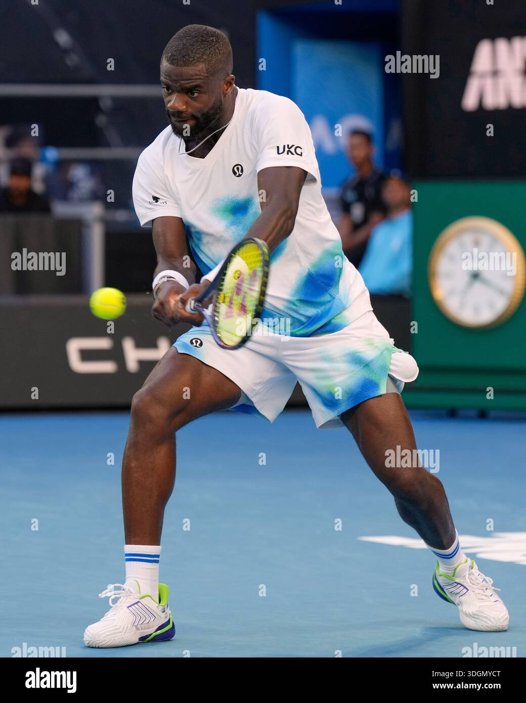 Frances Tiafoe of the U.S. plays a backhand return to Jason Kubler of