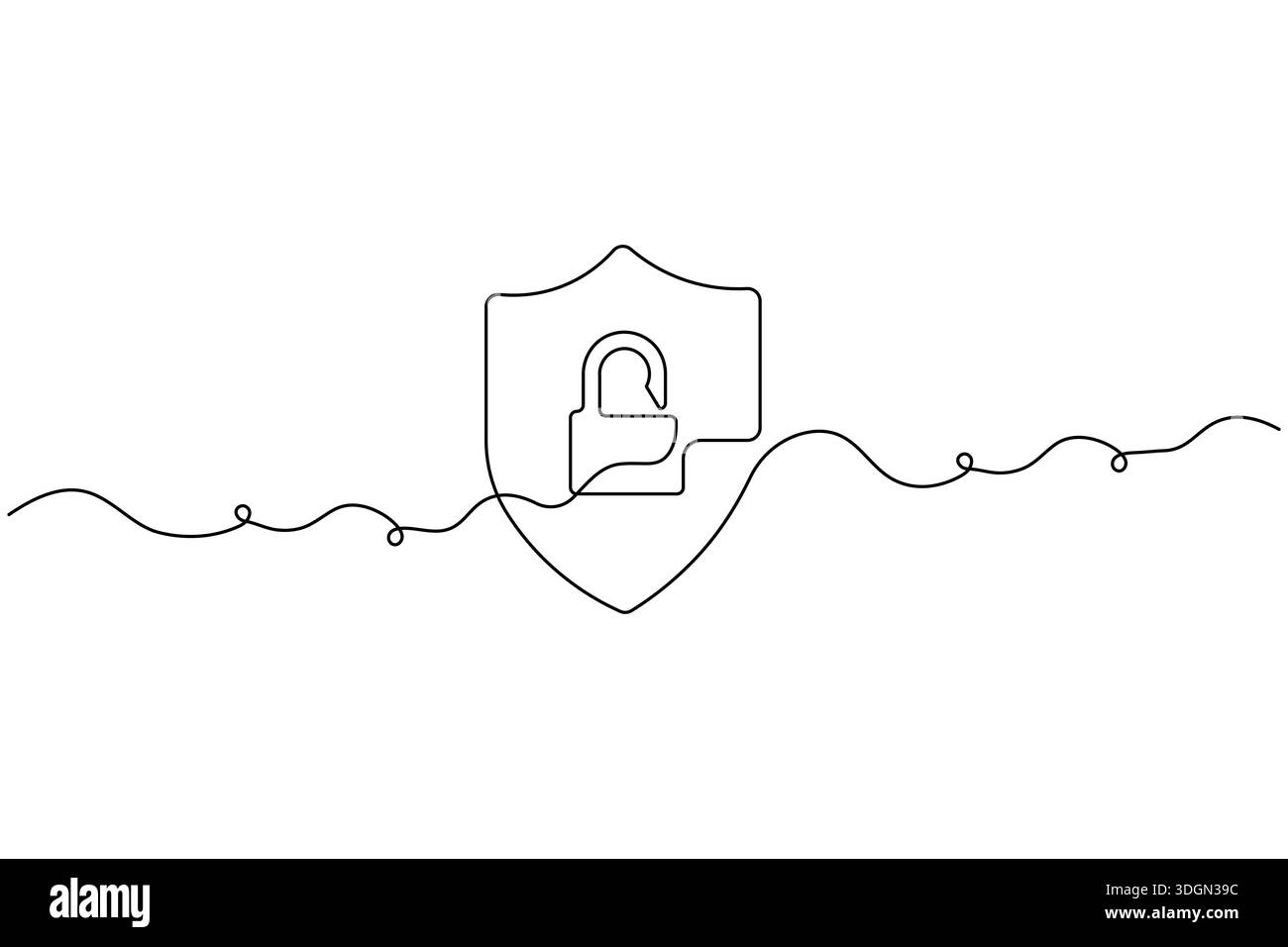 Shield and key security concept continuous one line drawing minimalist style Stock Vector