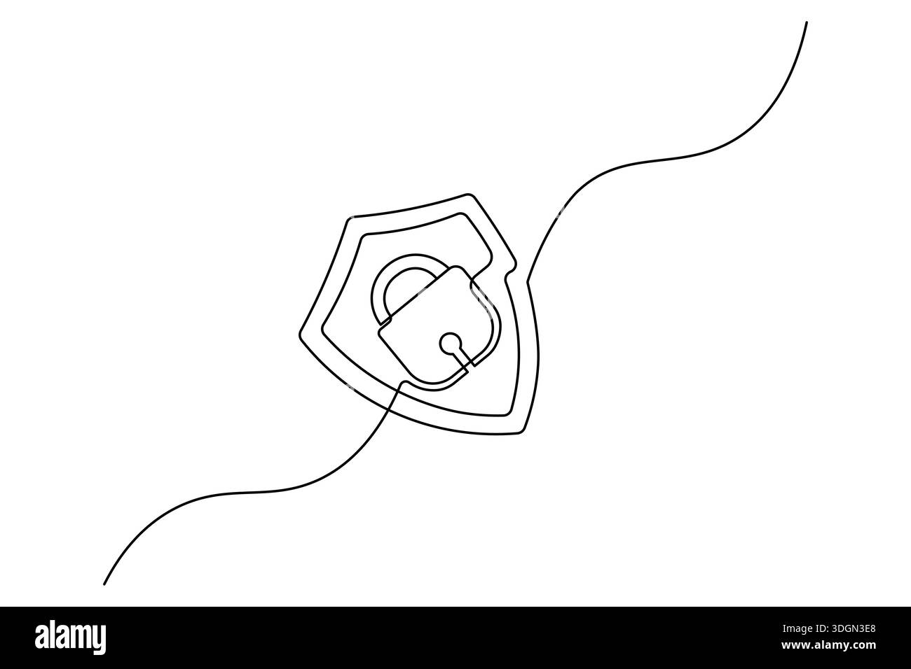 Shield and key security concept continuous one line drawing minimalist style Stock Vector