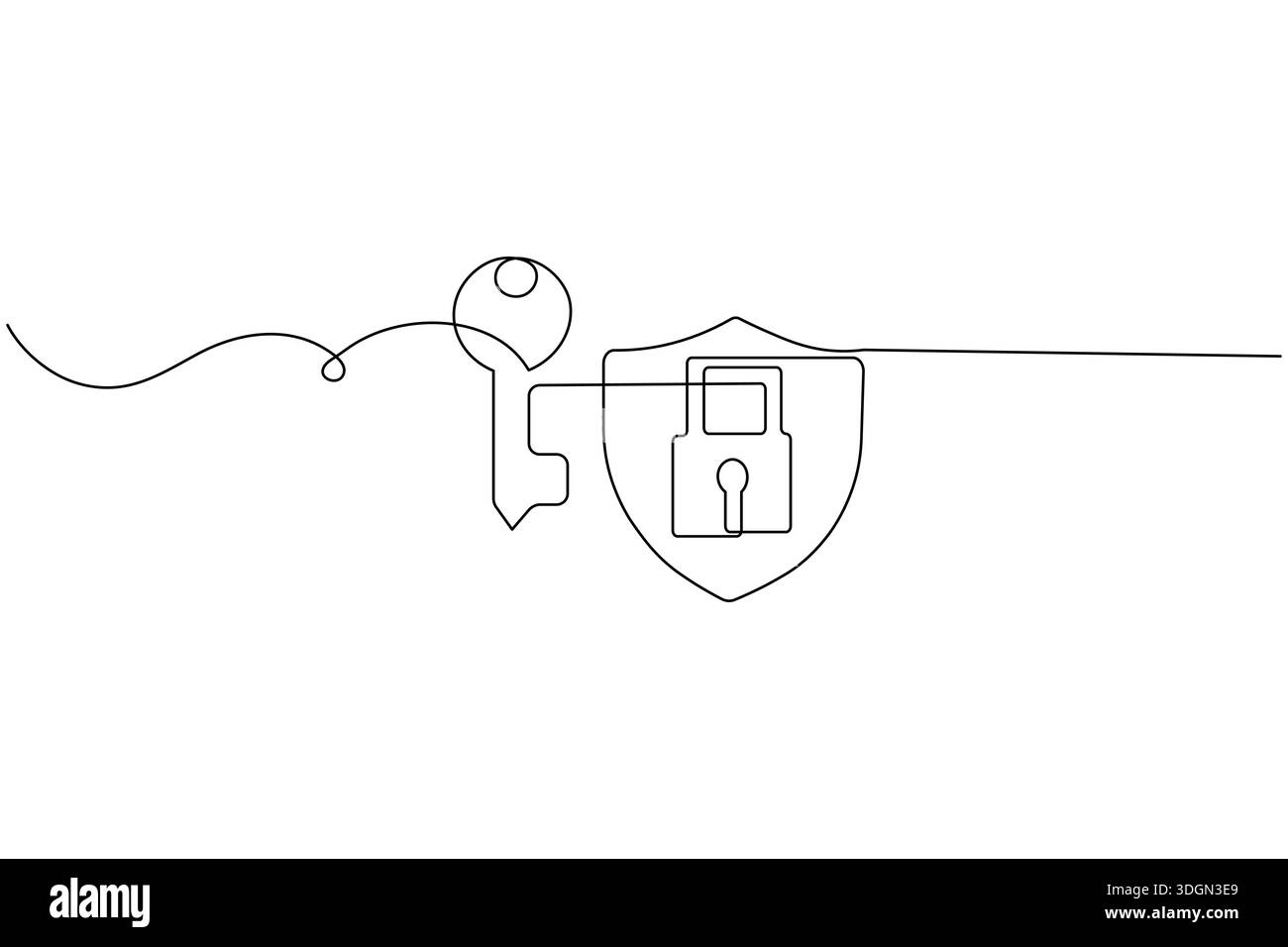 Shield and key security concept continuous one line drawing minimalist style Stock Vector