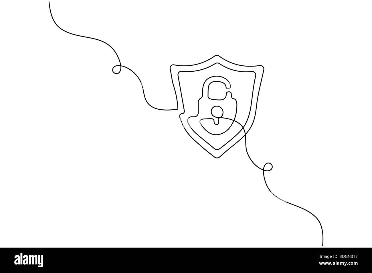 Shield and key security concept continuous one line drawing minimalist style Stock Vector