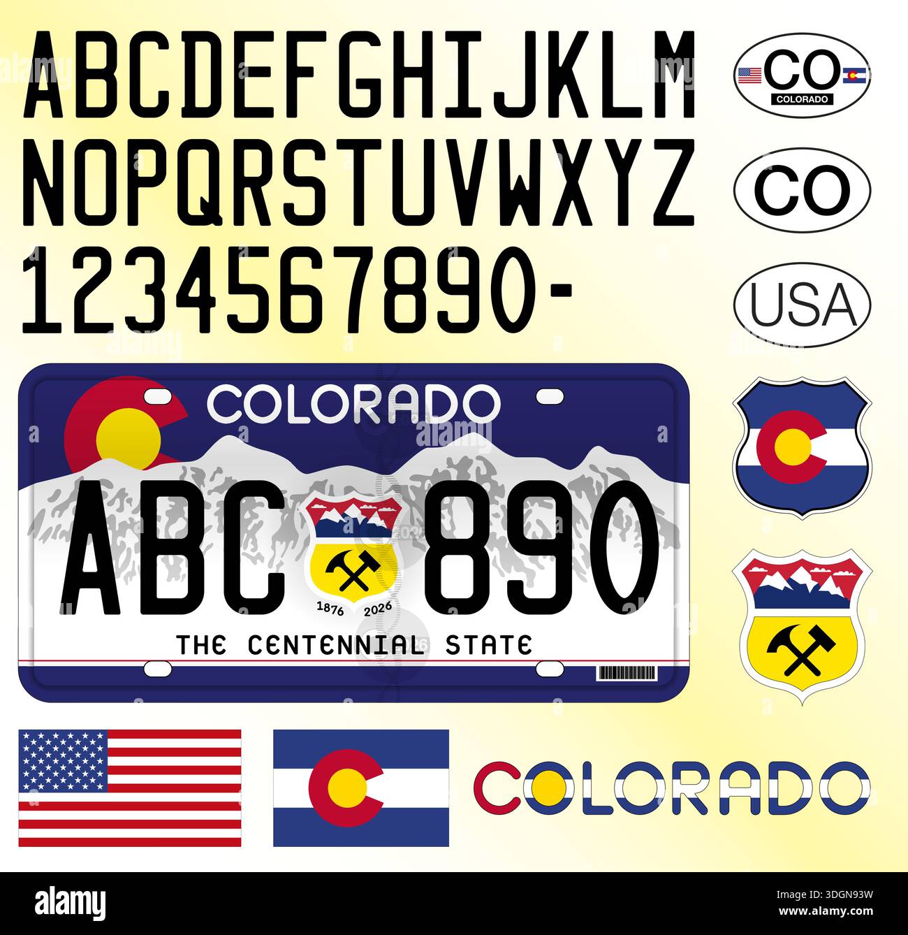 Colorado State Lettering Colorado 250th state car license plate 2026, letters, numbers and ...