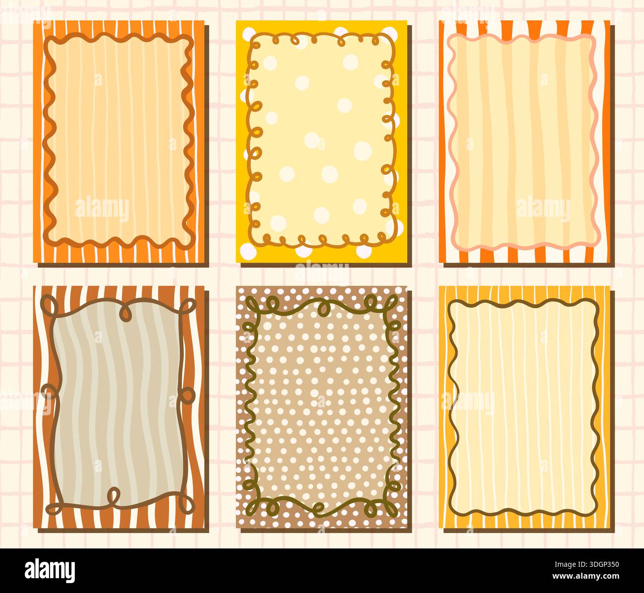 Cute rectangular autumn wavy vector frames in neutral fall colors with stripesand polka dot patterns, Poster backgrounds Stock Vector