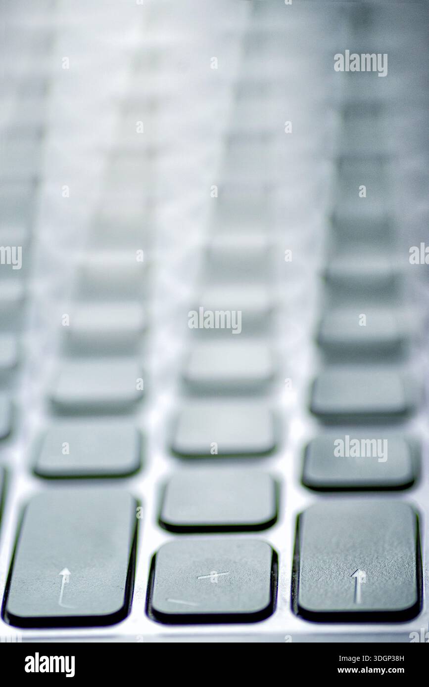 Selective focus shot of keyboard keys, digital technology and typing concept. Stock Photo