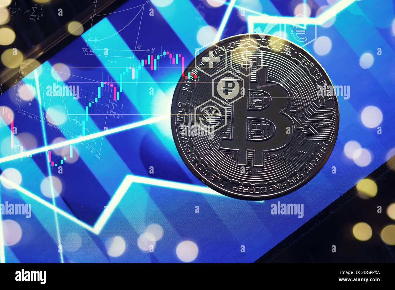 Bitcoin gold coin and defocused chart background. Virtual cryptocurrency  Stock Photo - Alamy