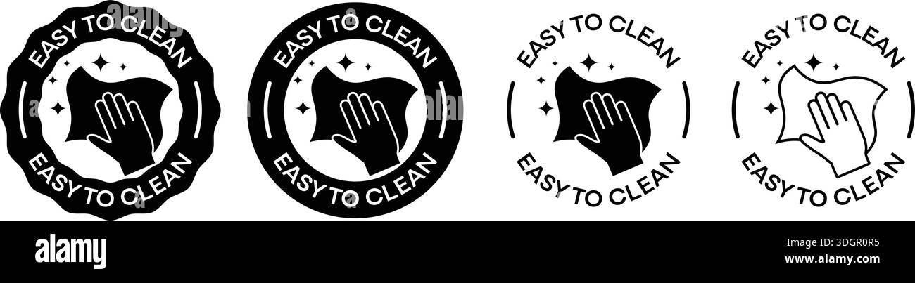 Easy to Clean Badge Icon Set – Cleaning Label, Hygiene Symbol, Washable ...
