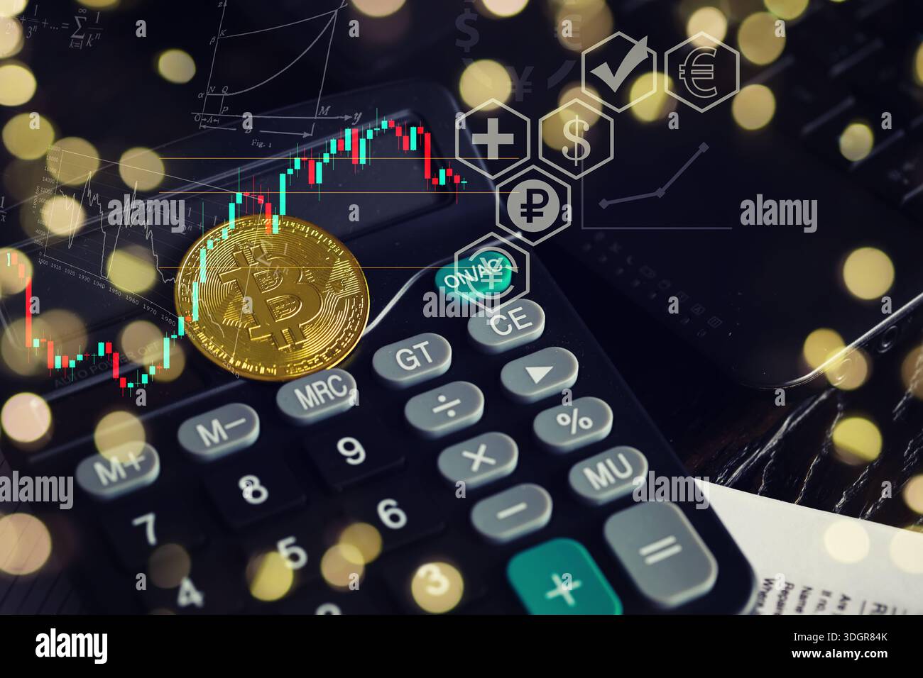 Bitcoin gold coin and defocused chart background. Virtual cryptocurrency  Stock Photo - Alamy
