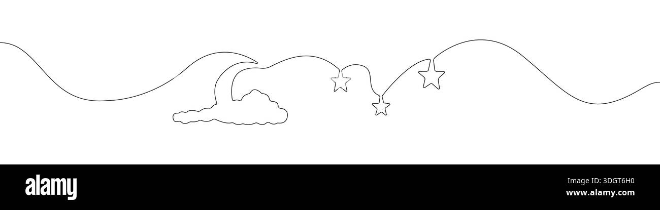 Clouded Moon icon line continuous drawing vector. One line clouds with star icon vector background. Clouds icon. Stock Vector