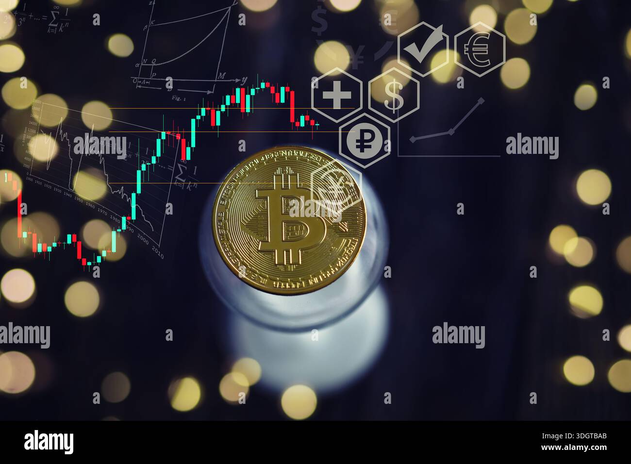 Bitcoin gold coin and defocused chart background. Virtual cryptocurrency  Stock Photo - Alamy