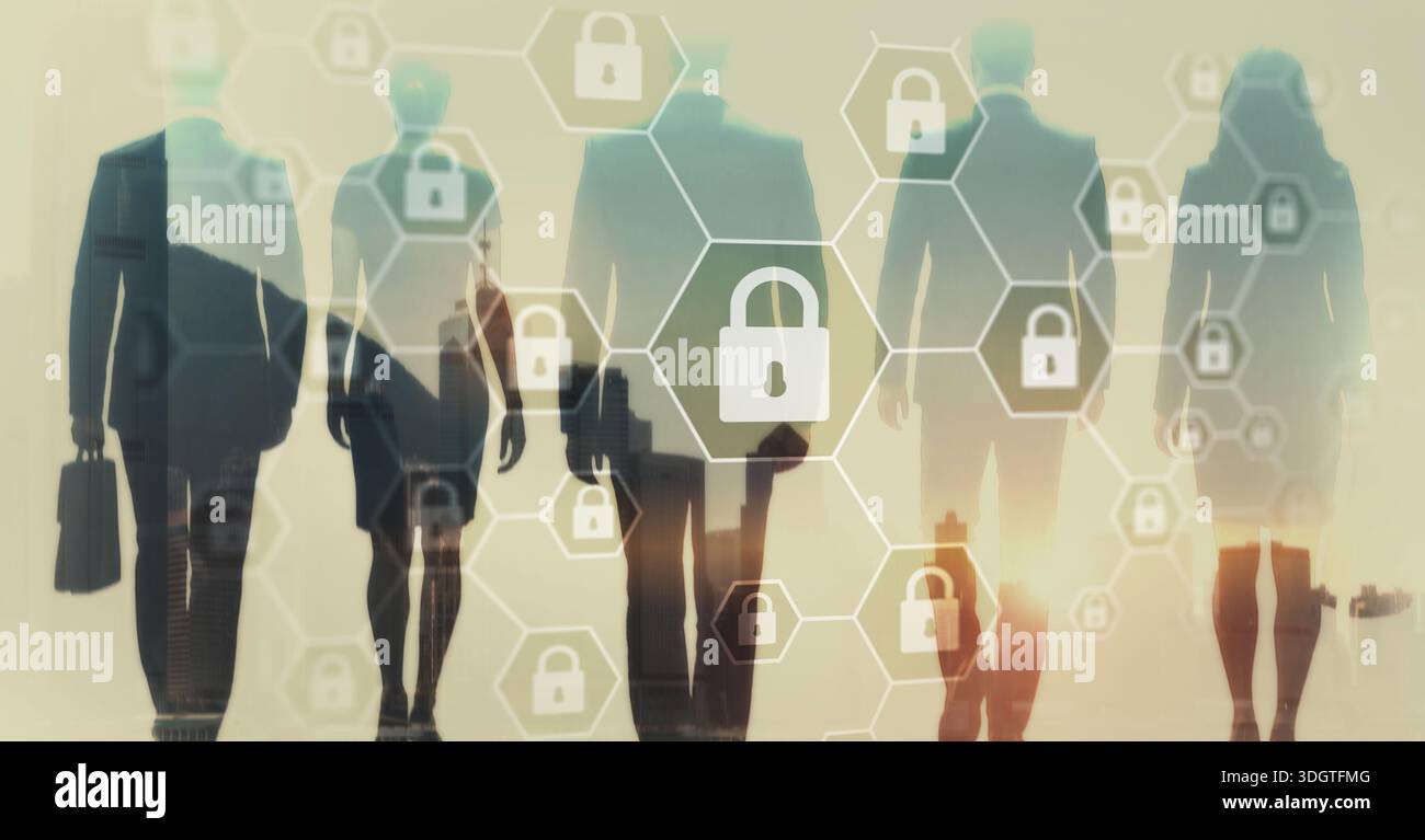 Secure structured business concept with locked elements and cybersecurity protection. Stock Photo
