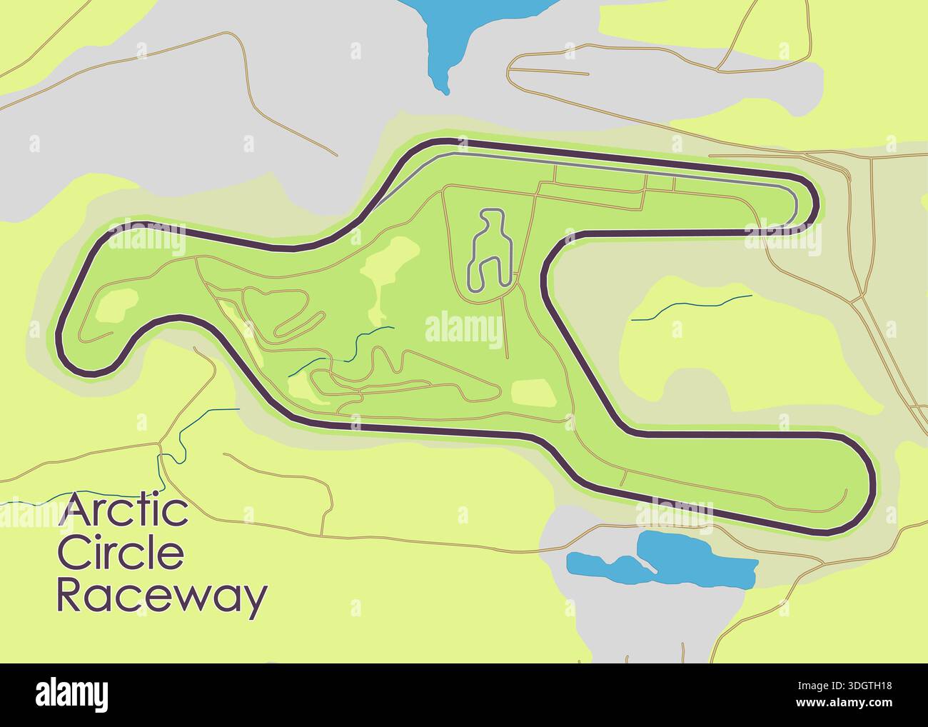 Map of the Arctic Circle Raceway. The track is outlined in black and is ...