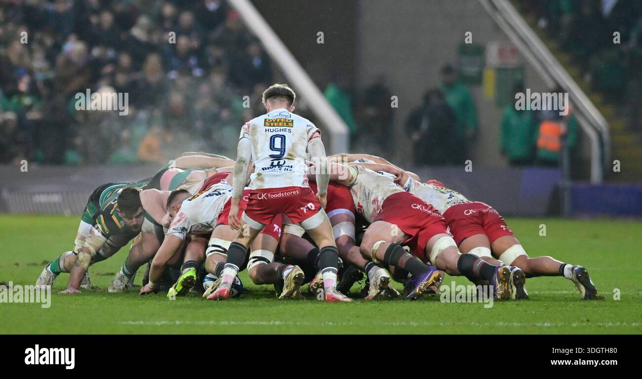 Northampton ENGLAND - Scarlets Rugby No9 Archie Hughes during the ...