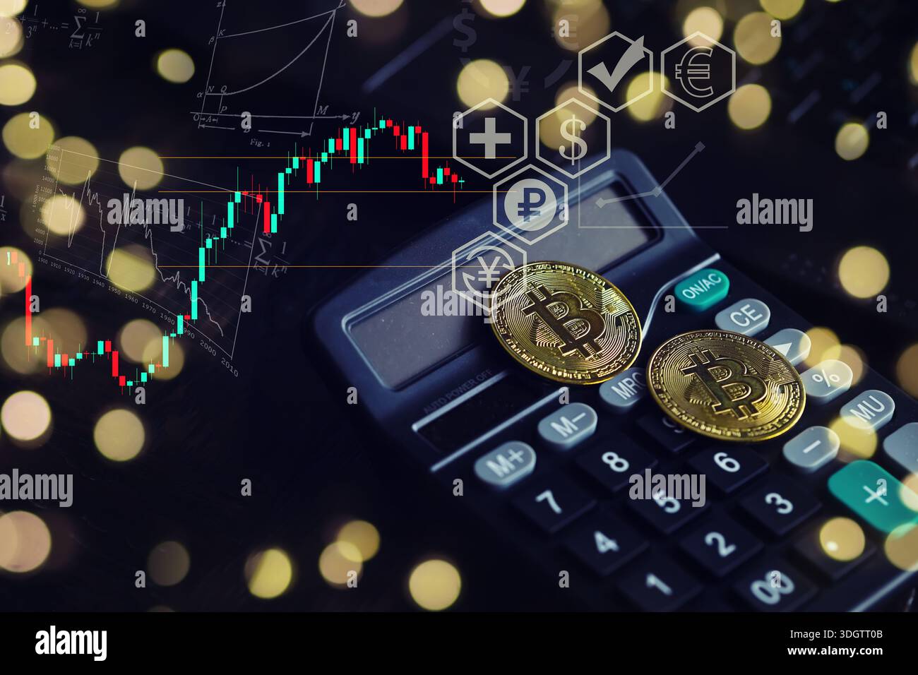 Bitcoin gold coin and defocused chart background. Virtual cryptocurrency  Stock Photo - Alamy