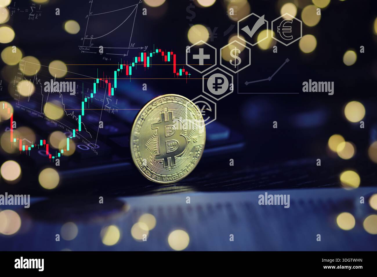 Bitcoin gold coin and defocused chart background. Virtual cryptocurrency  Stock Photo - Alamy