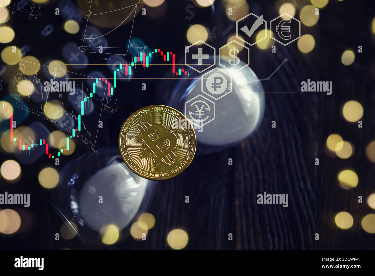 Bitcoin gold coin and defocused chart background. Virtual cryptocurrency  Stock Photo - Alamy