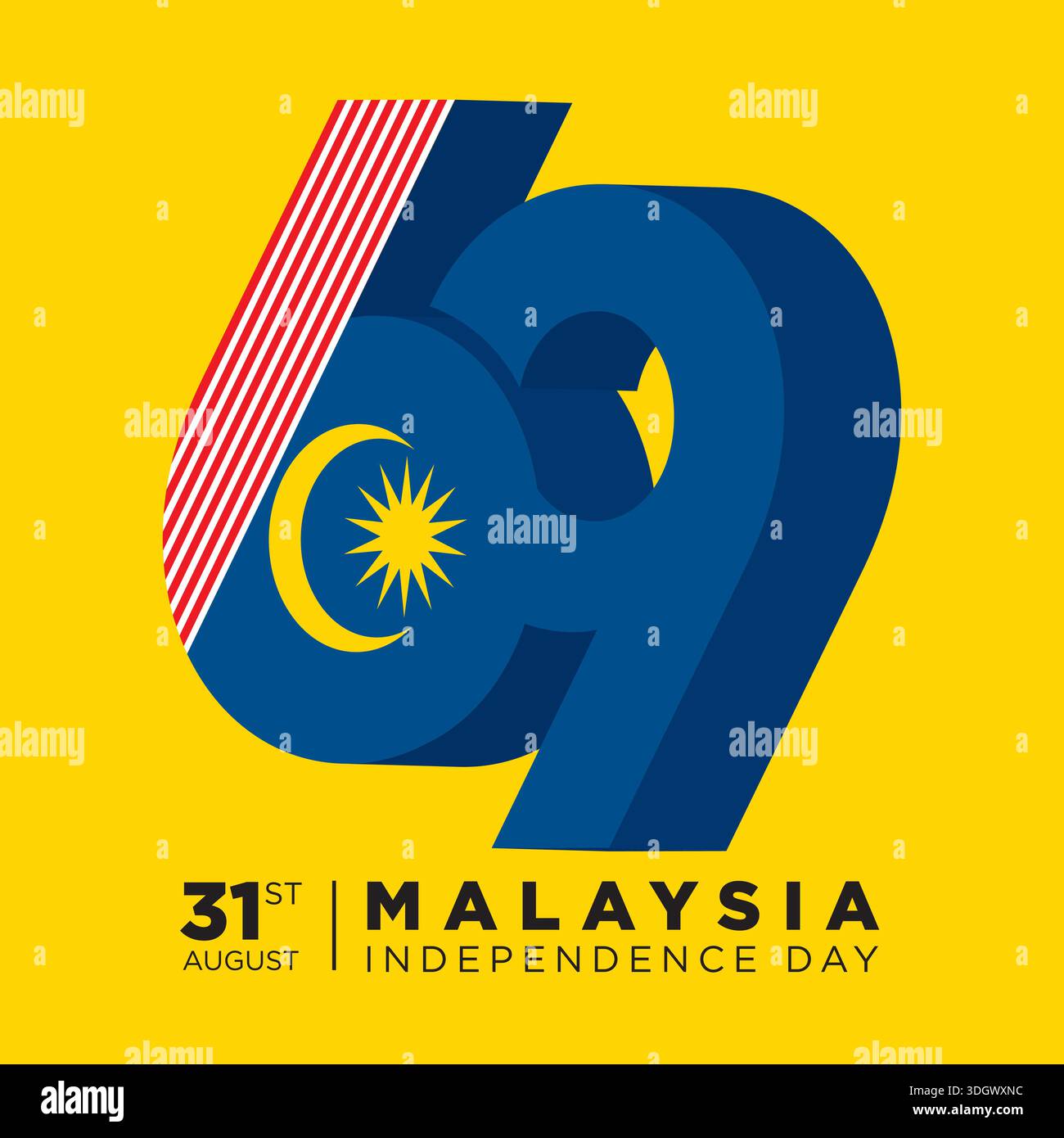 Stylish layered number 69 vector for Malaysia Independence Day ...