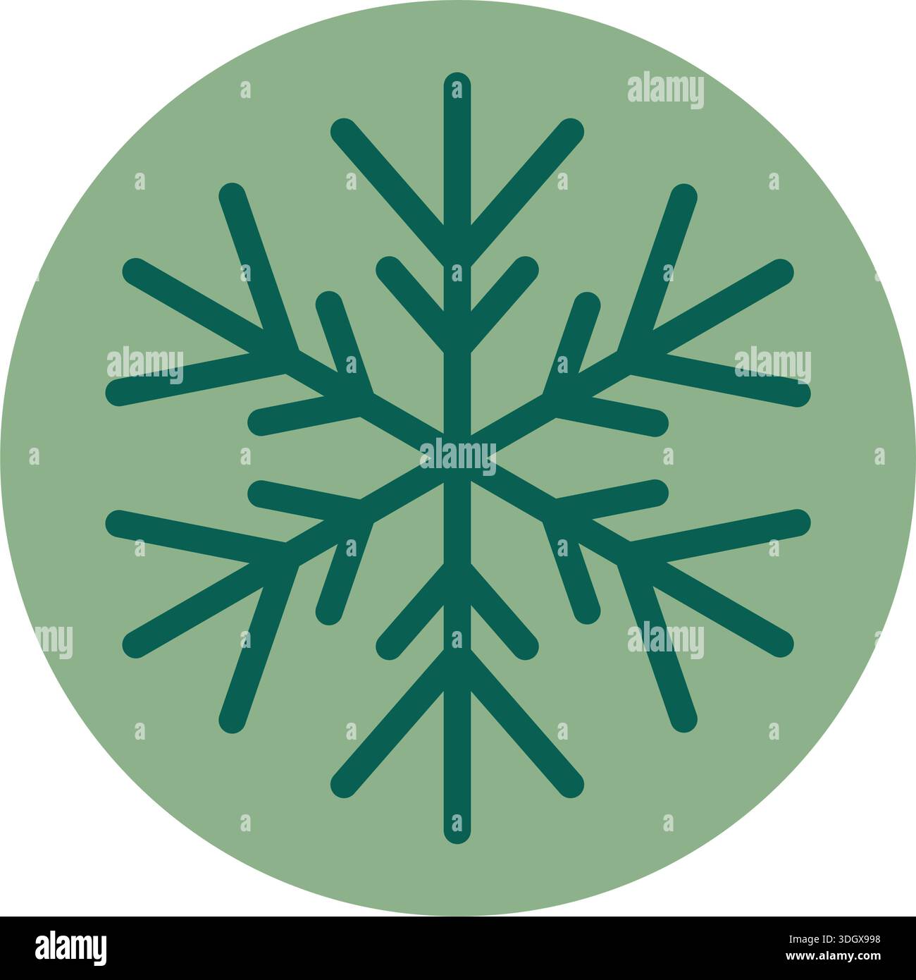 Green Circle Snowflake Outline Flat Label Stock Vector