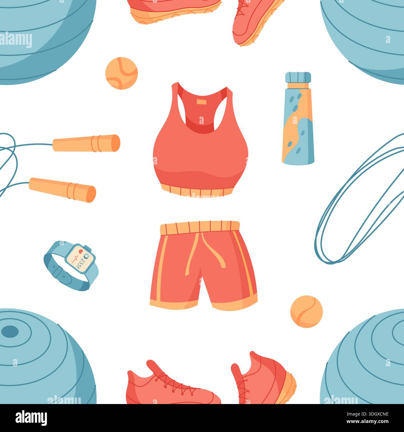 Seamless Flat Fitness Pattern Design Stock Vector