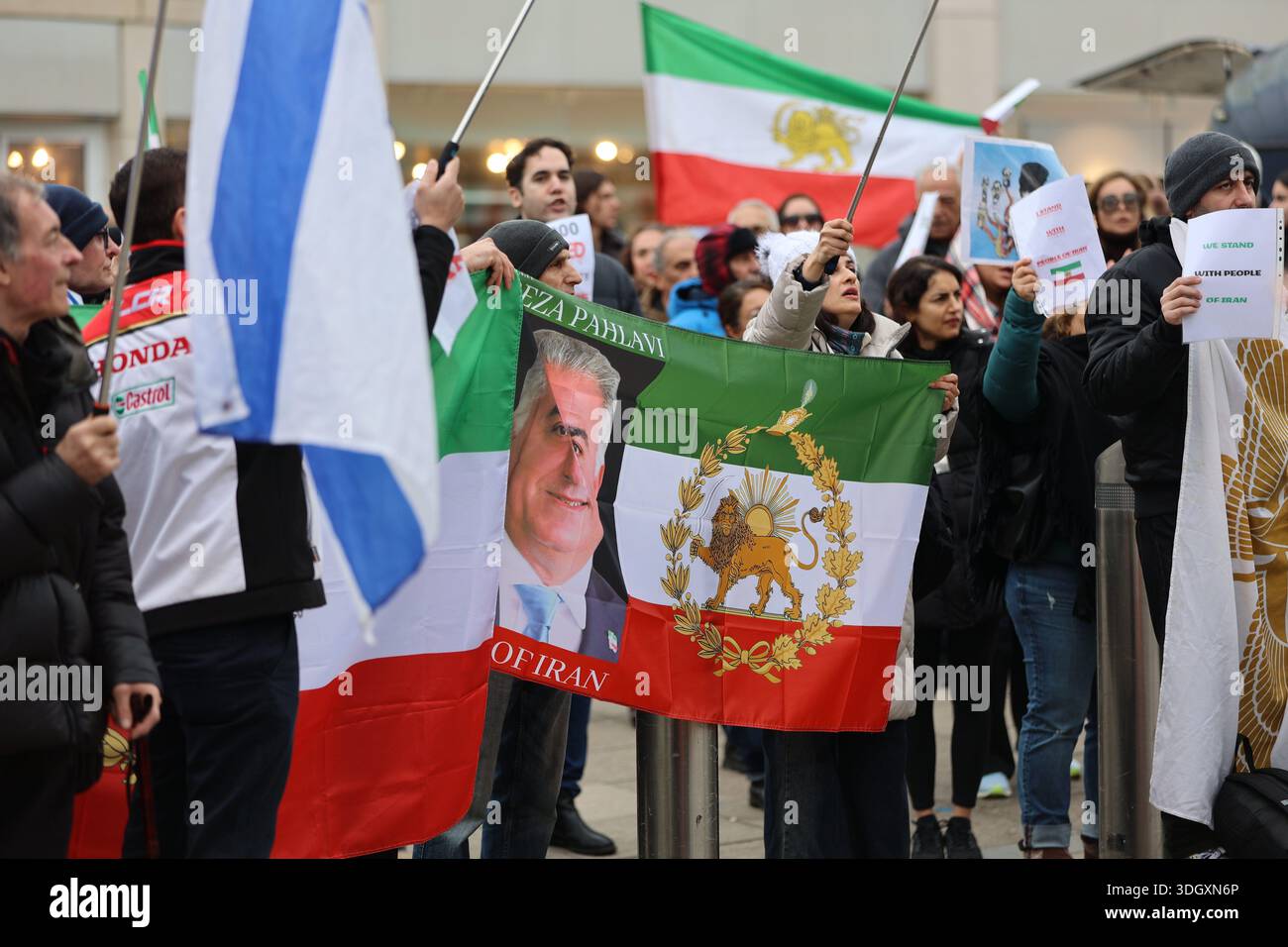 Iranian and Israeli Demonstration.At Churchill Square - Brighton - Saturday 17th Jan  2026 Stock Photo