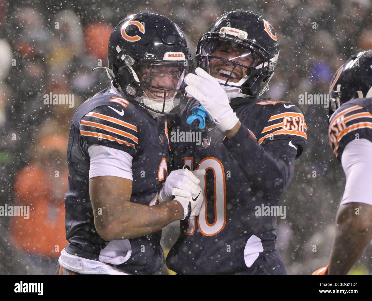 Chicago wide receiver DJ Moore (2) celebrates after catching a 3-yard ...