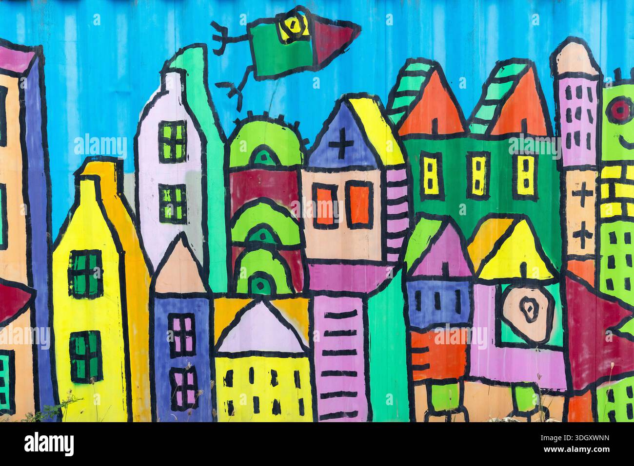 Colorful public art mural near Kralendijk, capital and main port of Bonaire in the Caribbean Netherlands Stock Photo