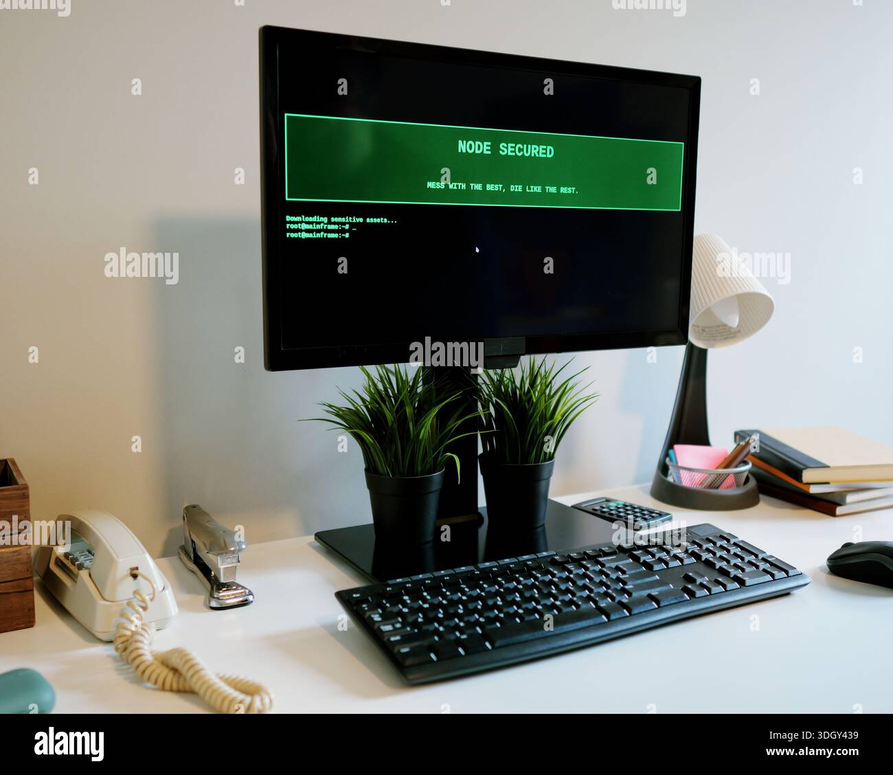 Black Hat Hacker Concept Compromising Green Terminal Mainframe Style ...