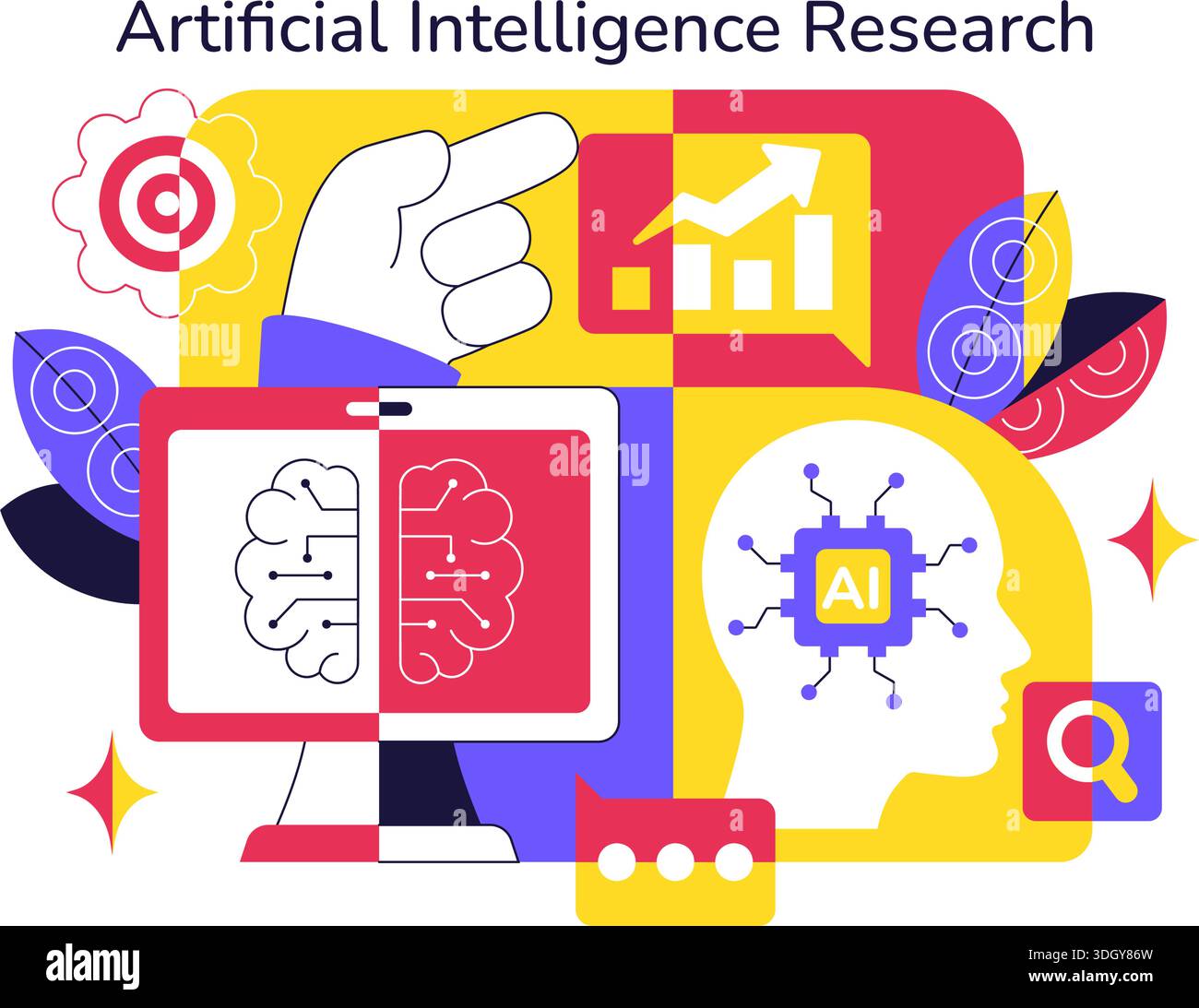 Artificial Intelligence Research Vector Illustration Featuring Data ...