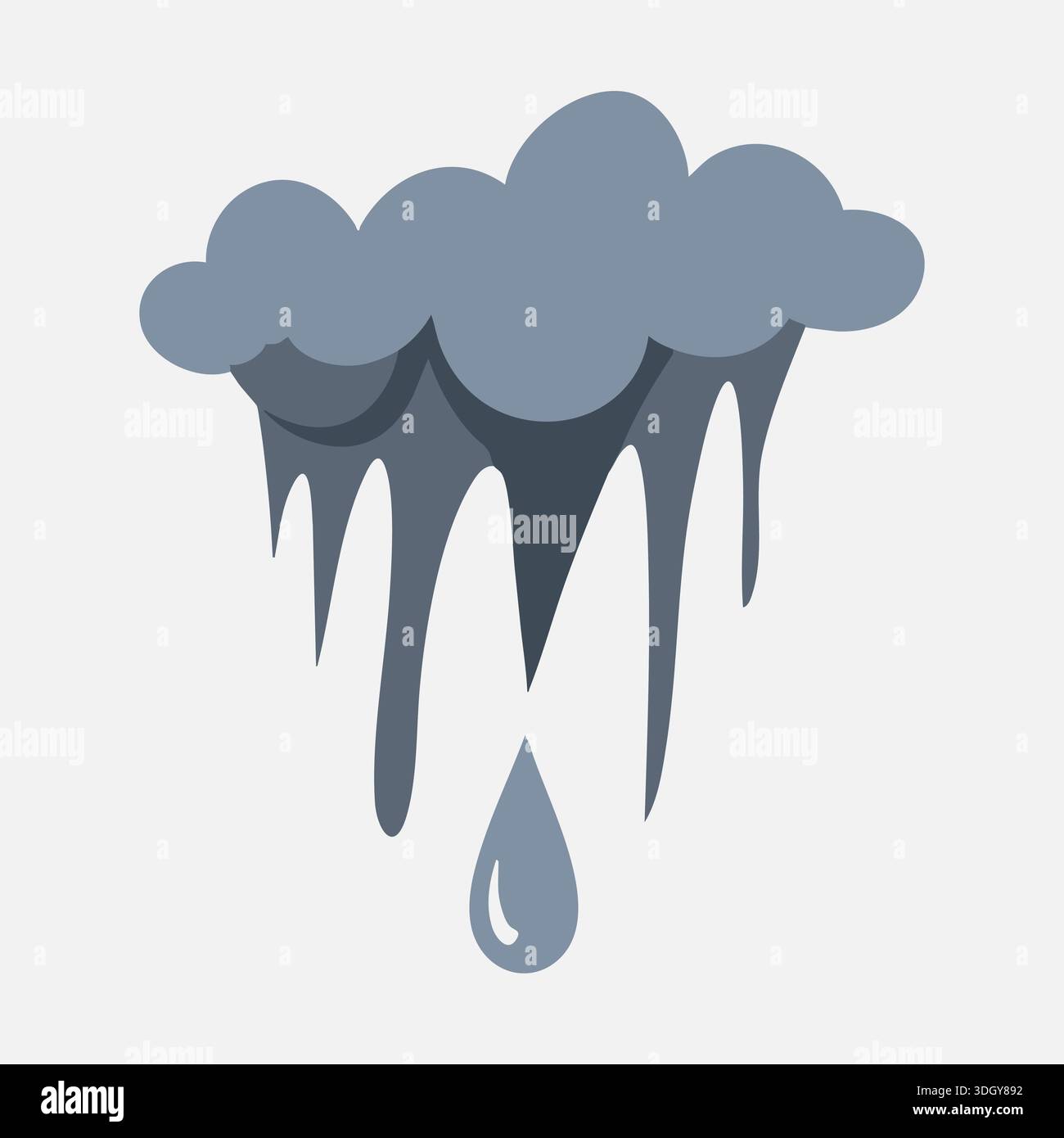 Gray rain cloud with dripping drops and a large droplet in a clean flat style Stock Vector
